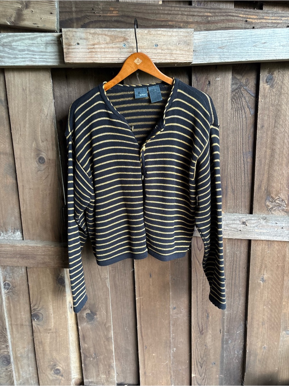 Vintage Lizwear Black and Gold Metallic Stripe Nautical Fisherman Cardigan